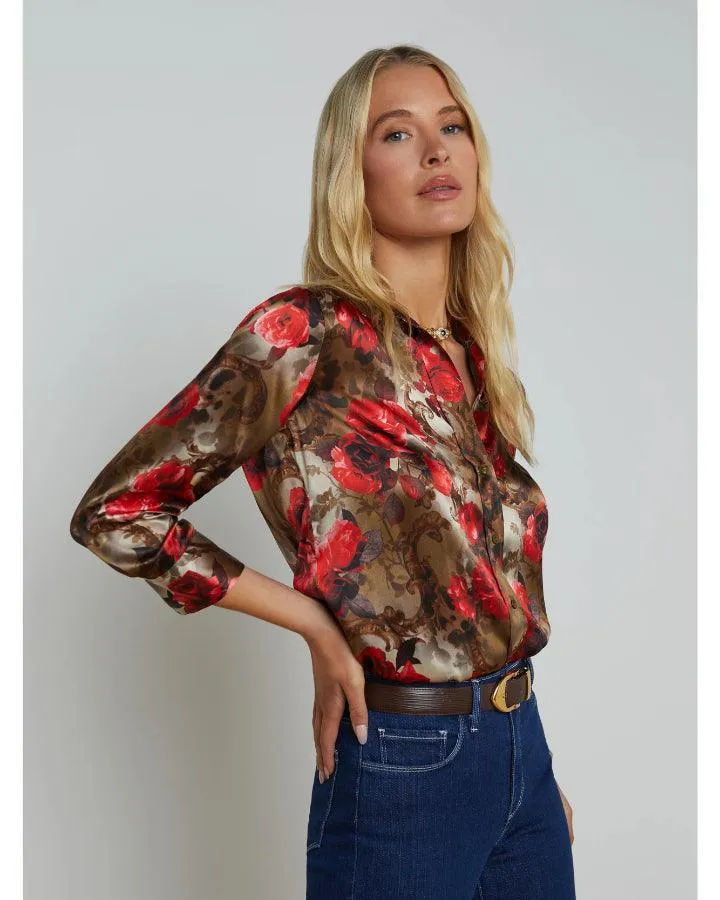 L'Agence Dani Army Pink Floral Cheetah Blouse