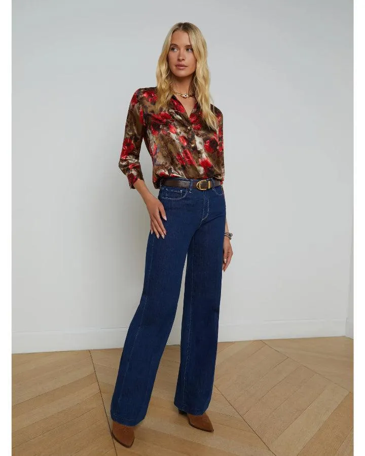 L'Agence Dani Army Pink Floral Cheetah Blouse