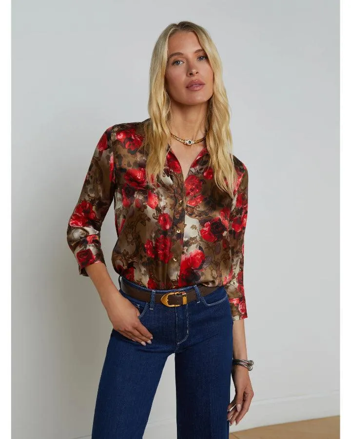 L'Agence Dani Army Pink Floral Cheetah Blouse