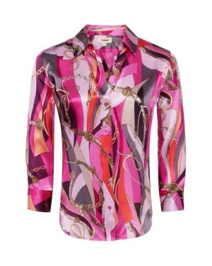 L'Agence Dani Pink Multi Buckle Swirl Print Blouse