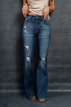 Lanfubeisi women’s fall fashion 2024 Fashion Retro High Waist Stretch Ripped Flared Pants Flare Jeans