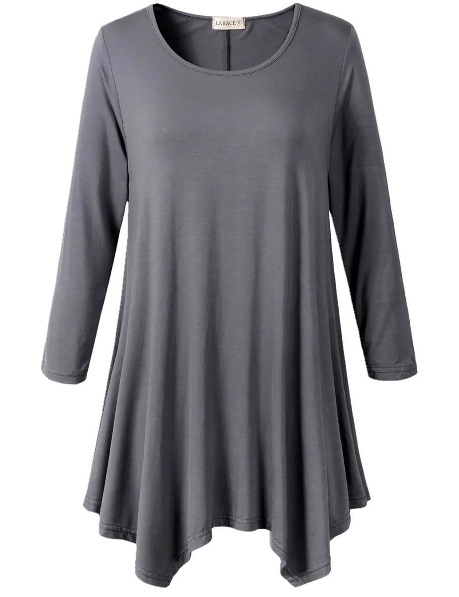 LARACE 3/4 Sleeve Plus Size Tunic Tops Loose Basic Shirt 8028 S-3 XL