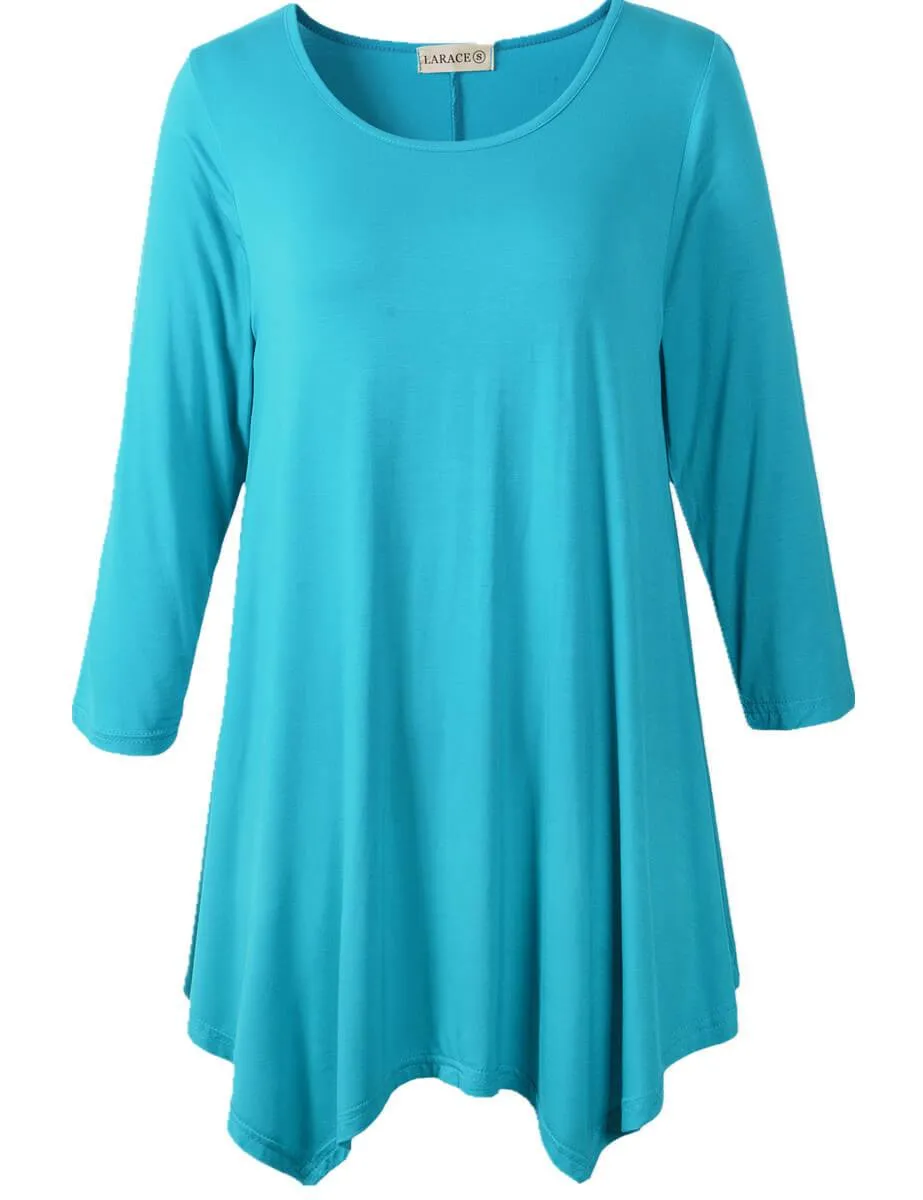LARACE 3/4 Sleeve Plus Size Tunic Tops Loose Basic Shirt 8028 S-3 XL