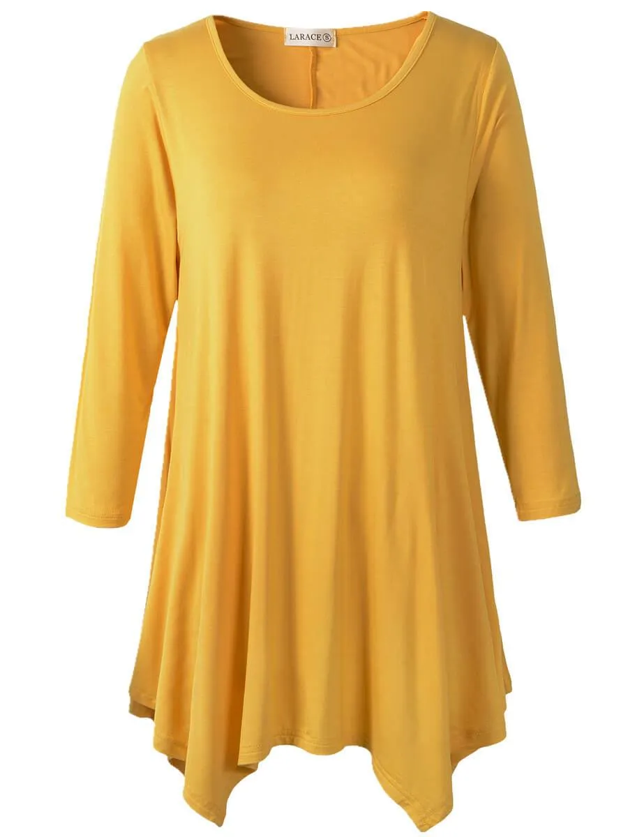 LARACE 3/4 Sleeve Plus Size Tunic Tops Loose Basic Shirt 8028 S-3 XL