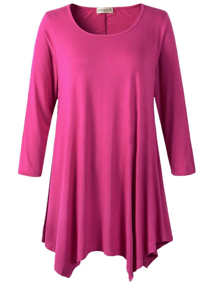 LARACE 3/4 Sleeve Plus Size Tunic Tops Loose Basic Shirt 8028 S-3 XL