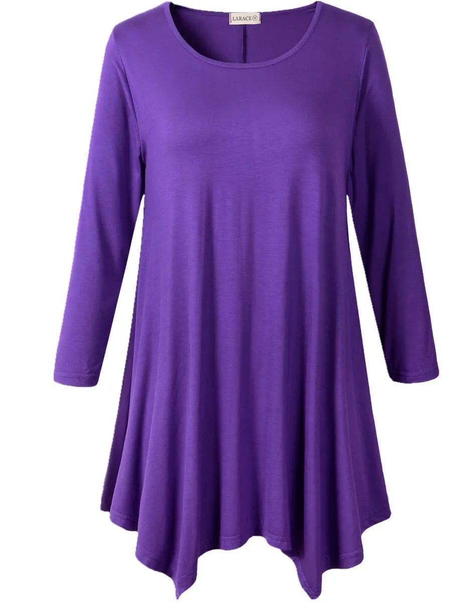 LARACE 3/4 Sleeve Plus Size Tunic Tops Loose Basic Shirt 8028 S-3 XL