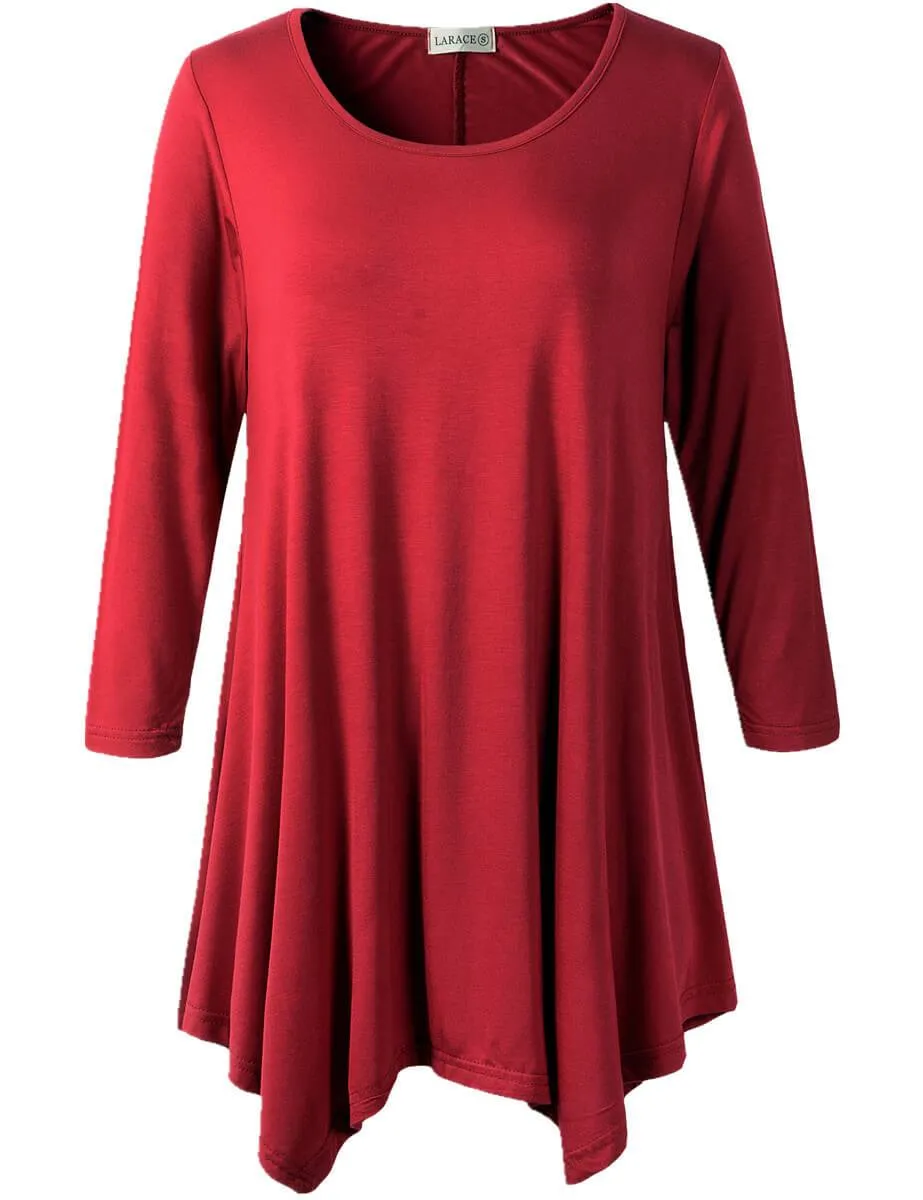 LARACE 3/4 Sleeve Plus Size Tunic Tops Loose Basic Shirt 8028 S-3 XL