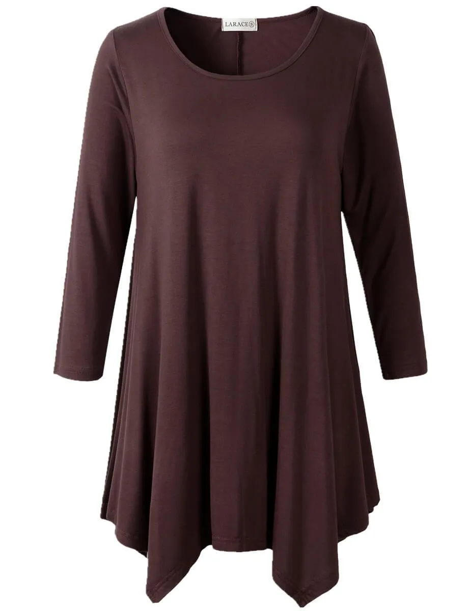 LARACE 3/4 Sleeve Plus Size Tunic Tops Loose Basic Shirt 8028 S-3 XL