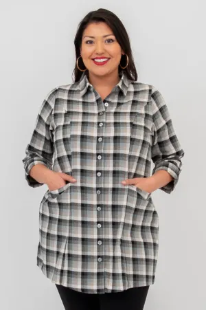 Larissa Tunic, Black Retro Plaid, Cotton Flannel