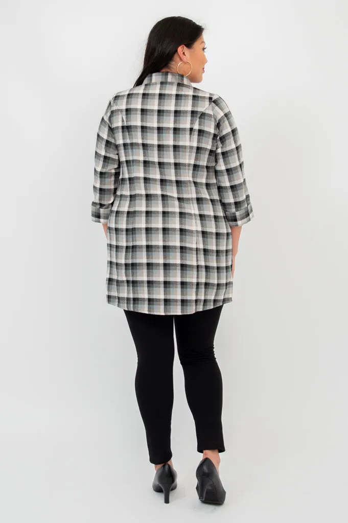 Larissa Tunic, Black Retro Plaid, Cotton Flannel