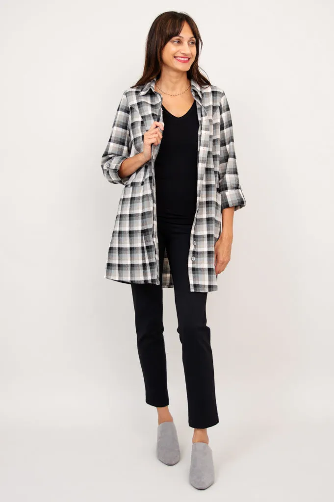 Larissa Tunic, Black Retro Plaid, Cotton Flannel