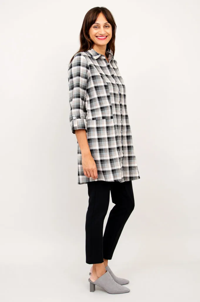 Larissa Tunic, Black Retro Plaid, Cotton Flannel