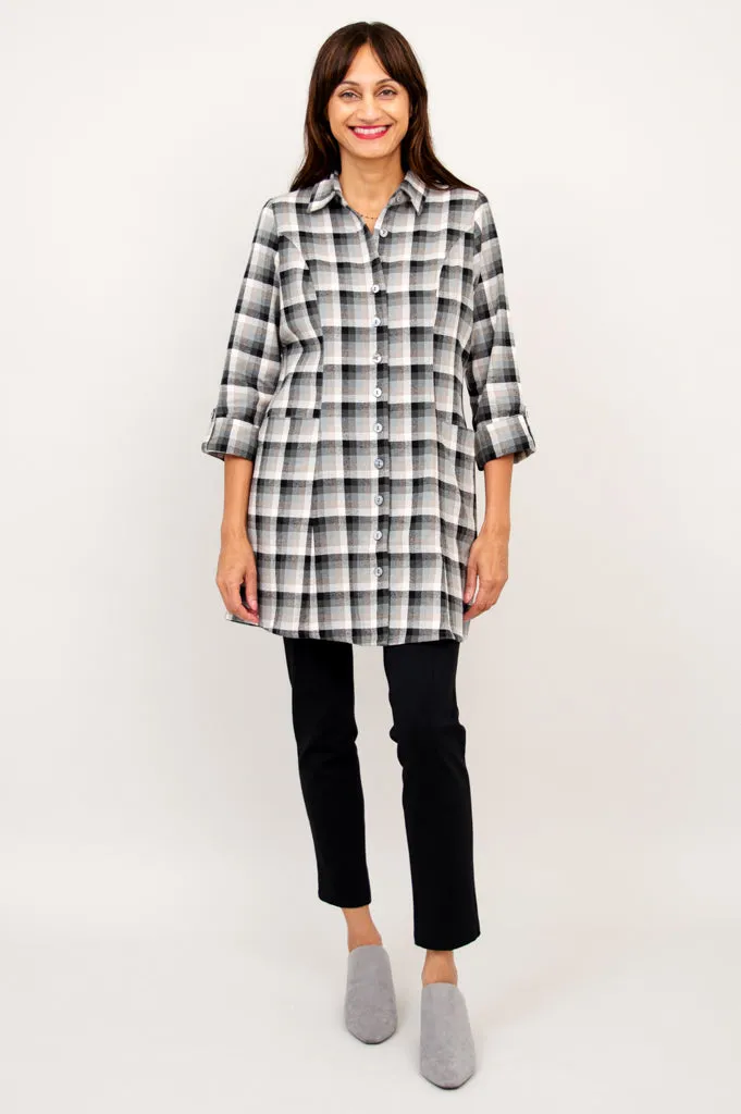 Larissa Tunic, Black Retro Plaid, Cotton Flannel