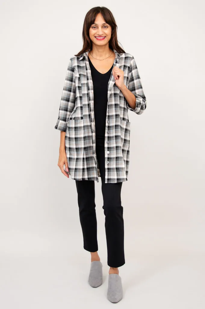 Larissa Tunic, Black Retro Plaid, Cotton Flannel