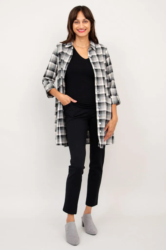 Larissa Tunic, Black Retro Plaid, Cotton Flannel