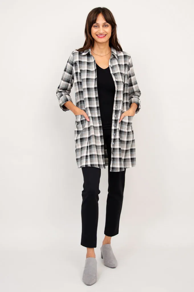 Larissa Tunic, Black Retro Plaid, Cotton Flannel