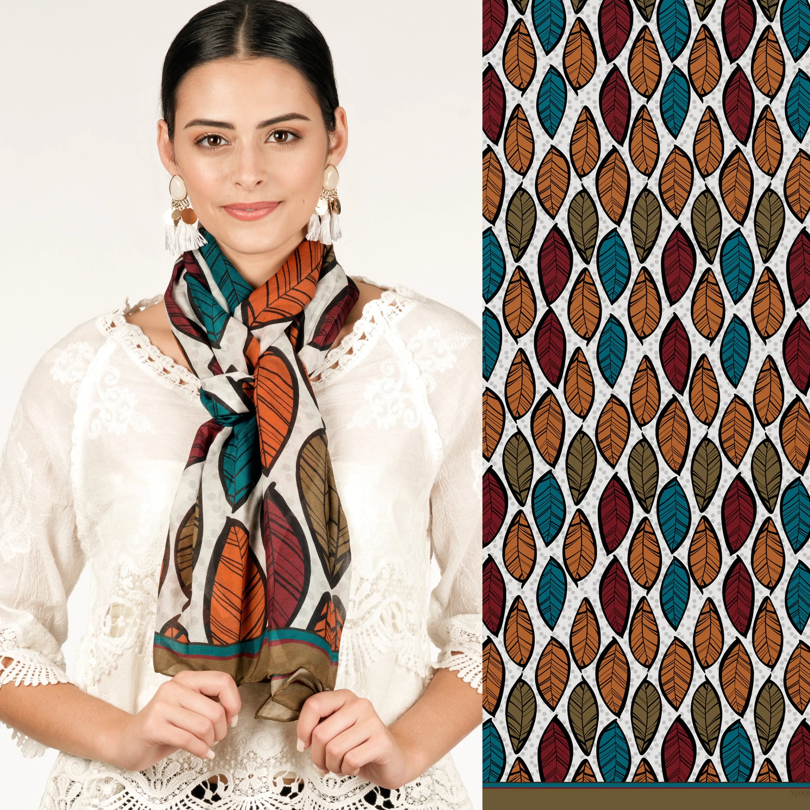 Leaf Print Oblong Scarf