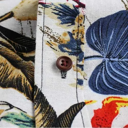 Leaves Floral Printing Flax Loose Shirt