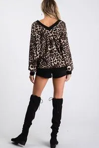 Leopard v-neck one-shoulder top