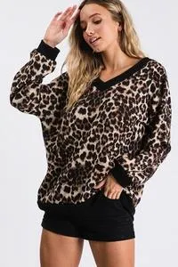 Leopard v-neck one-shoulder top