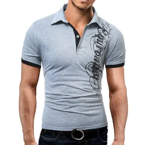 Letter Printed Turn-down Collar Short Sleeve Slim Fit Casual Polo Shirts for Men