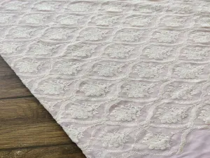 Light Pink White Lakhnawi Floral Emnbroidered Pure Georgette Fabric