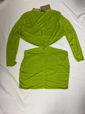 Lime green silky cut out bodycon dress
