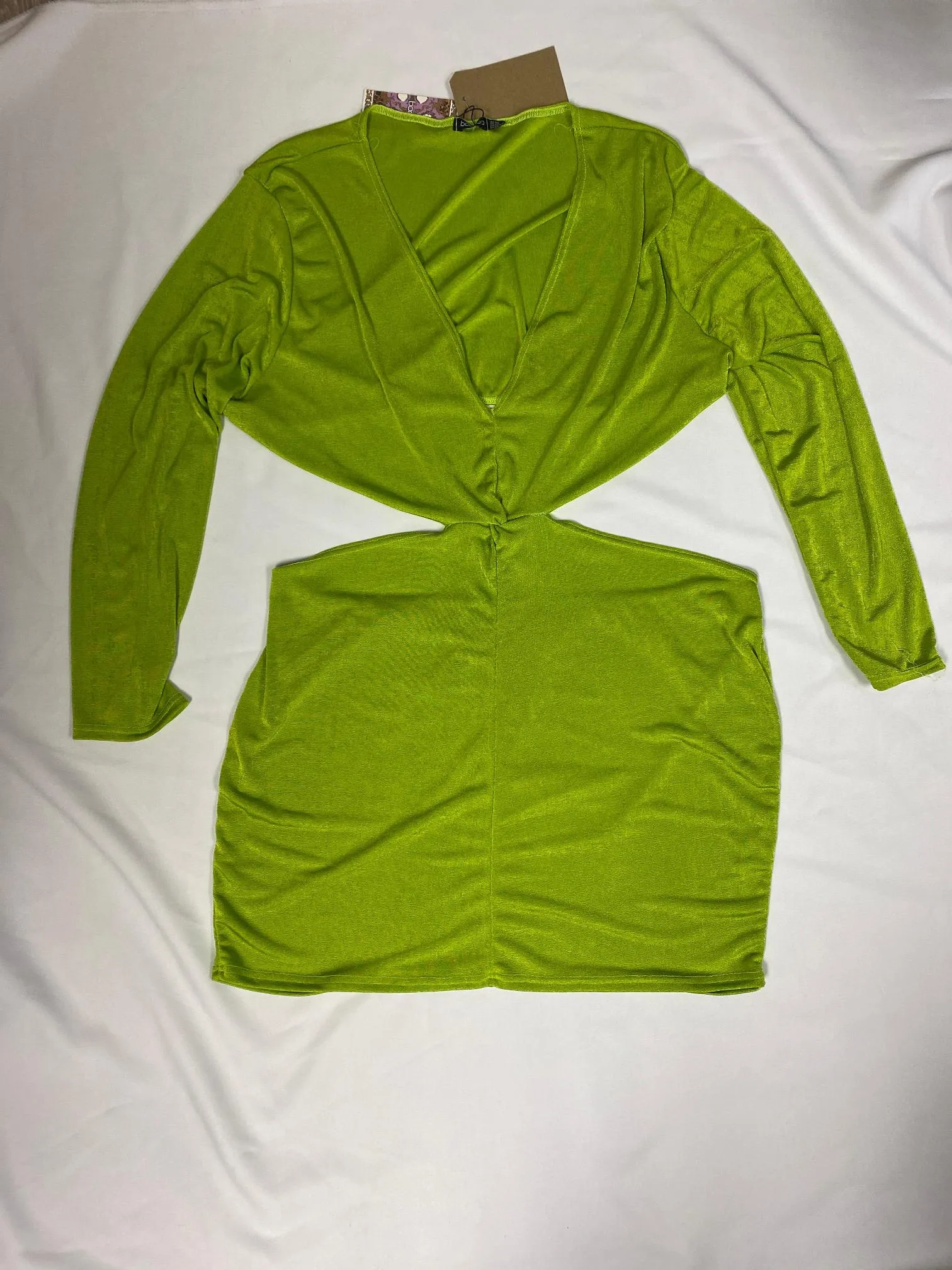 Lime green silky cut out bodycon dress