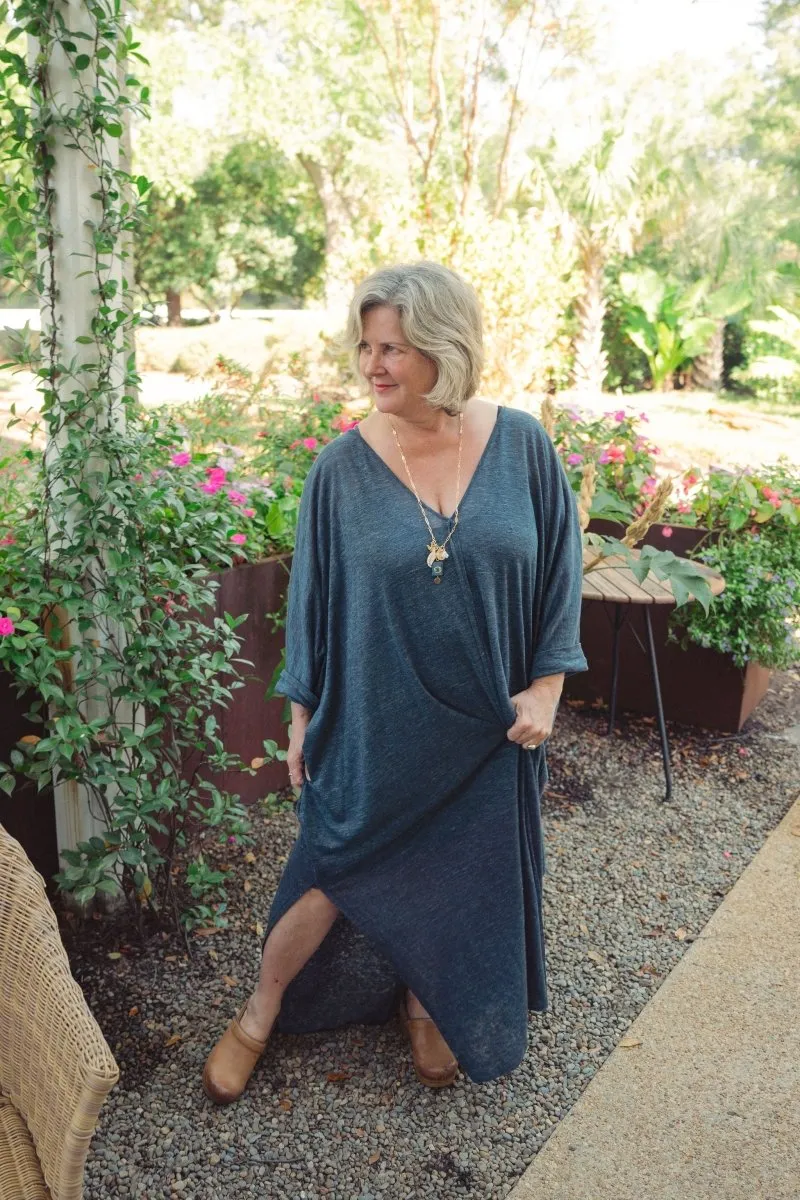 Linen Jersey Maxi V Neck Tunic