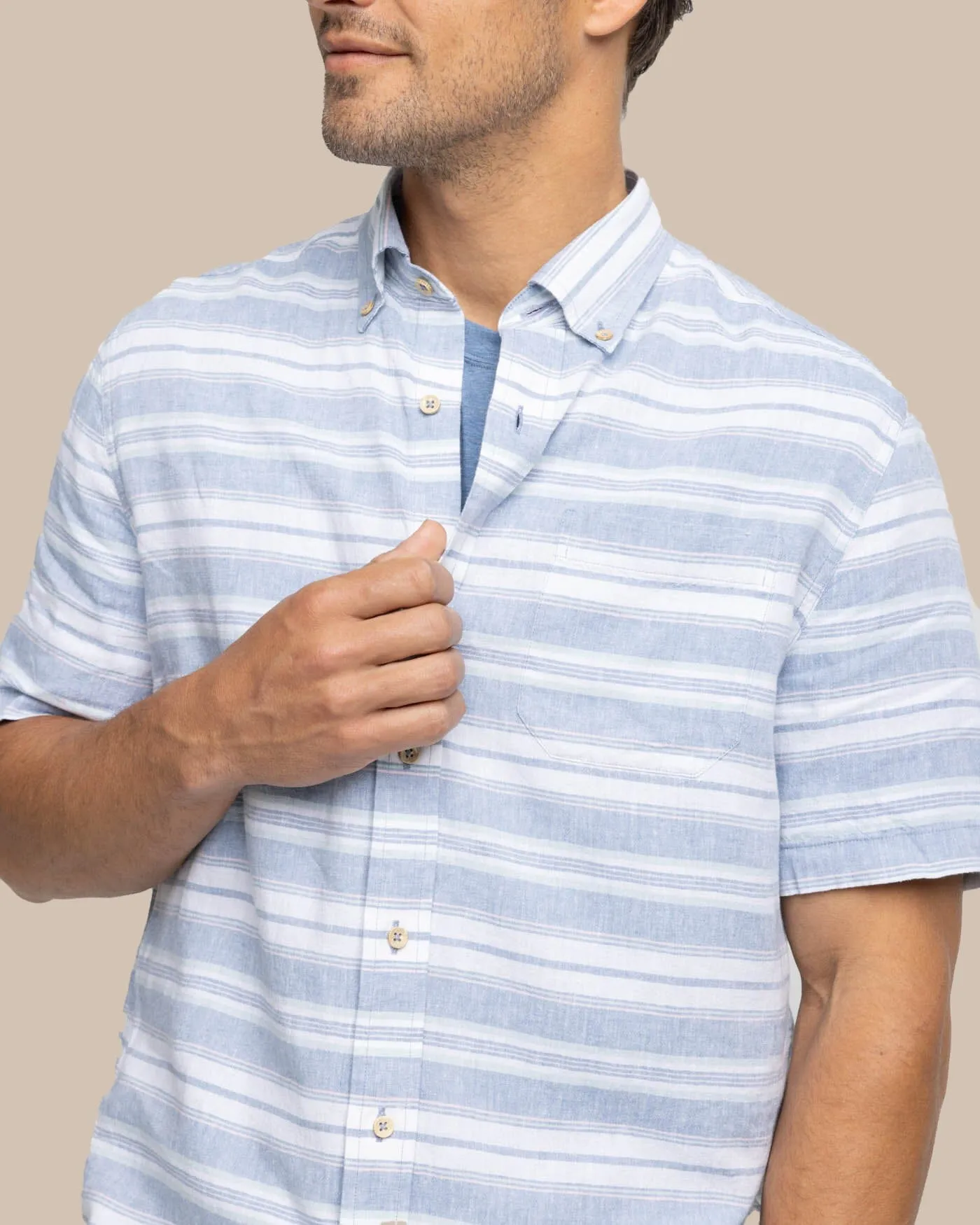 Linen Rayon Timmonsok Stripe Short Sleeve Sport Shirt