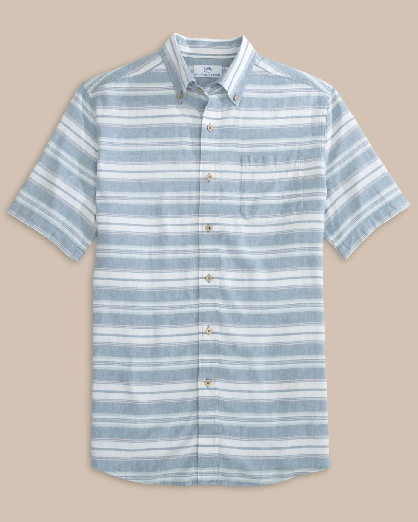 Linen Rayon Timmonsok Stripe Short Sleeve Sport Shirt
