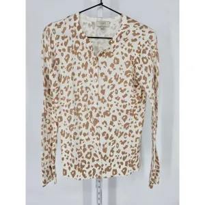 LOFT Womens Sz XS Lightweight Button Up Cardigan Sweater Leopard Print Beige