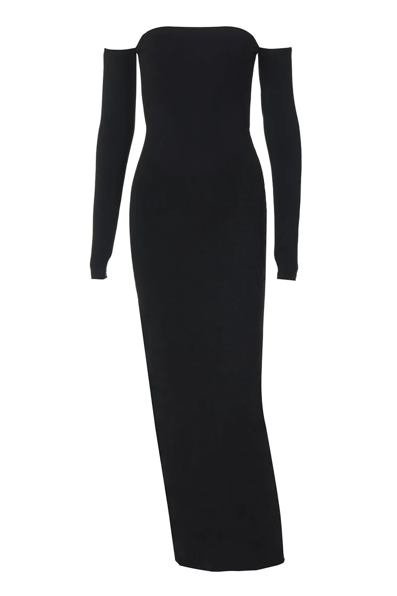 Long Sleeve Backless Off Shoulder Split Maxi Dress