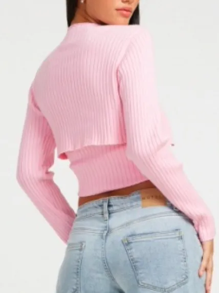 Long Sleeve Ribbed Cropped Cardigan