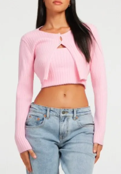 Long Sleeve Ribbed Cropped Cardigan