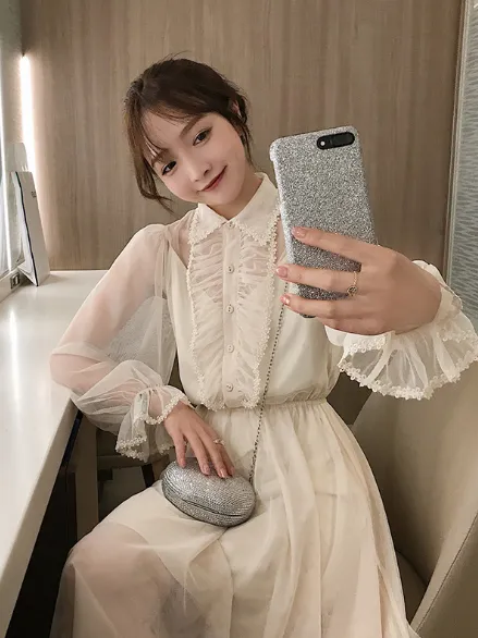 Long Sleeve White Chiffon Summer Dress