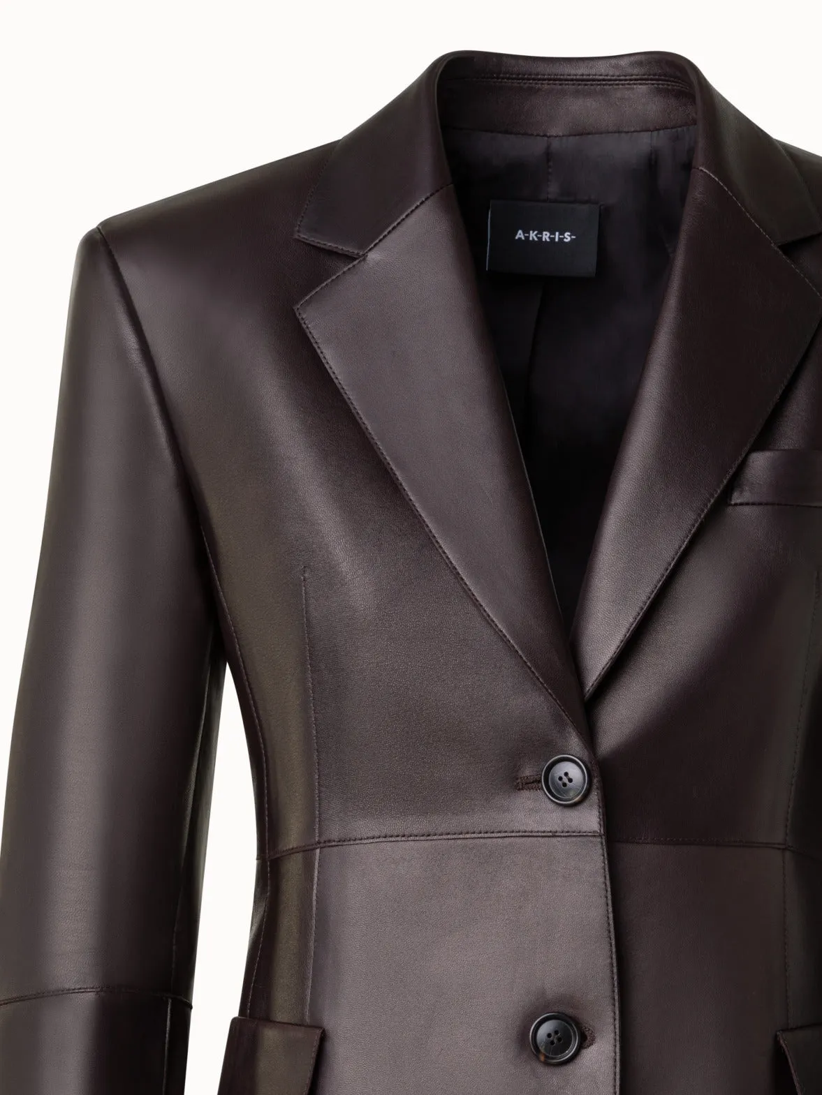 Long Tailored Leather Blazer Jacket