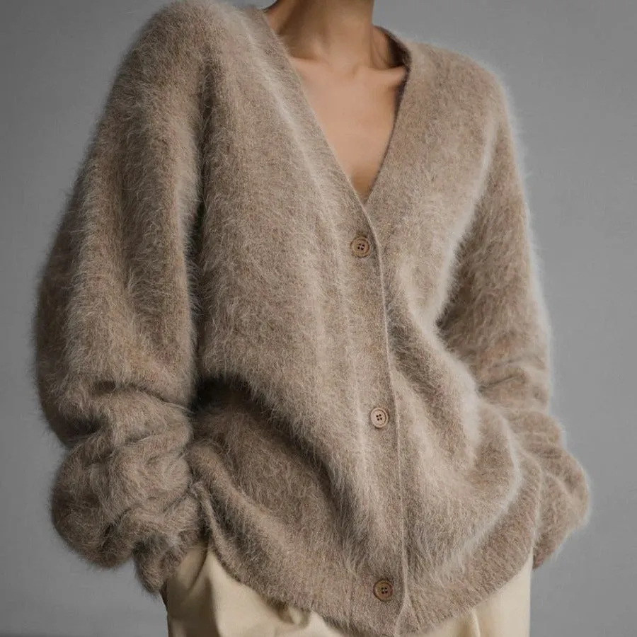 Loose V-Neck Button Cardigan - Fall Winter Fashion for Women
