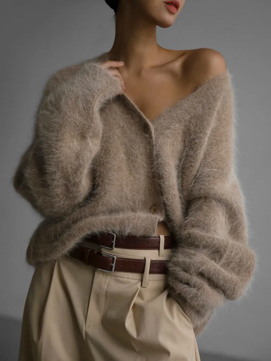 Loose V-Neck Button Cardigan - Fall Winter Fashion for Women