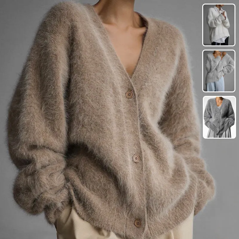 Loose V-Neck Button Cardigan - Fall Winter Fashion for Women