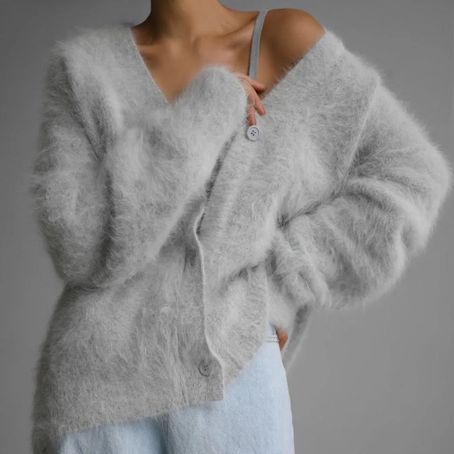 Loose V-Neck Button Cardigan - Fall Winter Fashion for Women