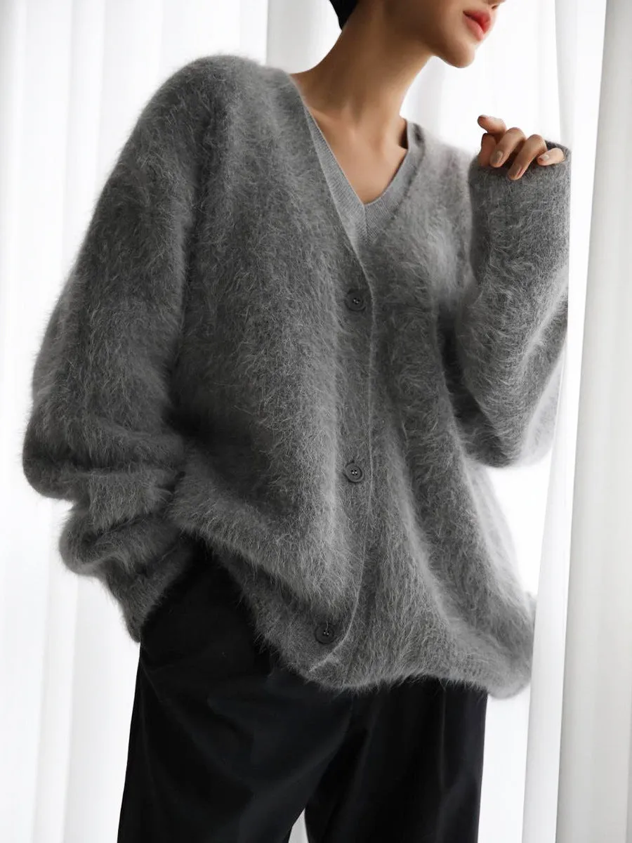 Loose V-Neck Button Cardigan - Fall Winter Fashion for Women