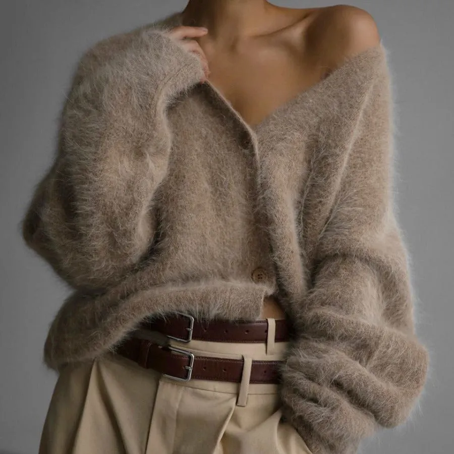 Loose V-Neck Button Cardigan - Fall Winter Fashion for Women