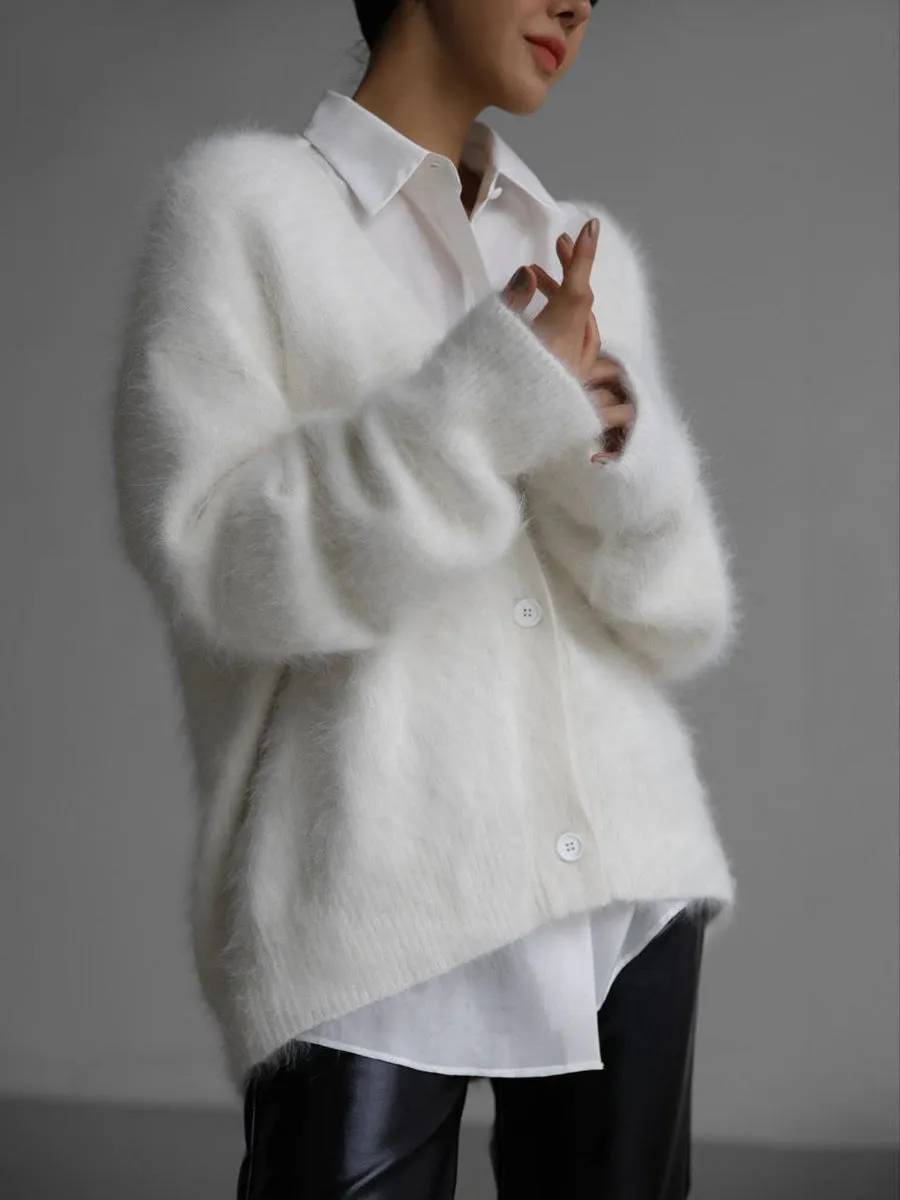 Loose V-Neck Button Cardigan - Fall Winter Fashion for Women