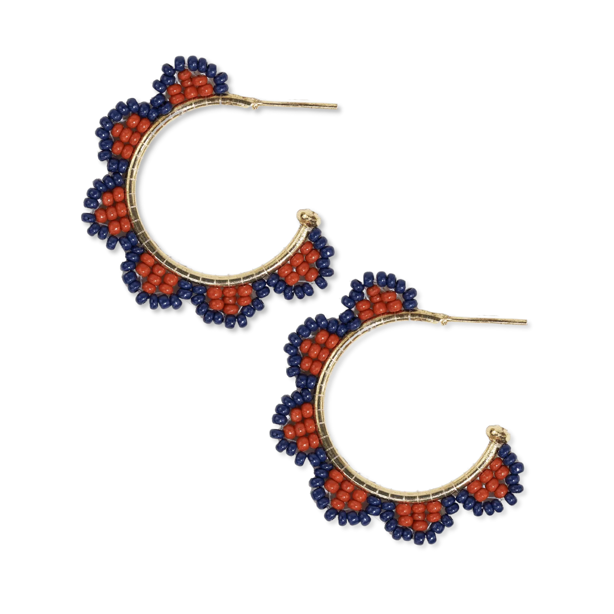 Luna Beaded Scallop Gold Hoop Navy