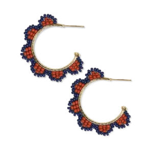 Luna Beaded Scallop Gold Hoop Navy