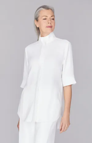 Lustrous Crepe Mandarin Collar Button Down Tunic