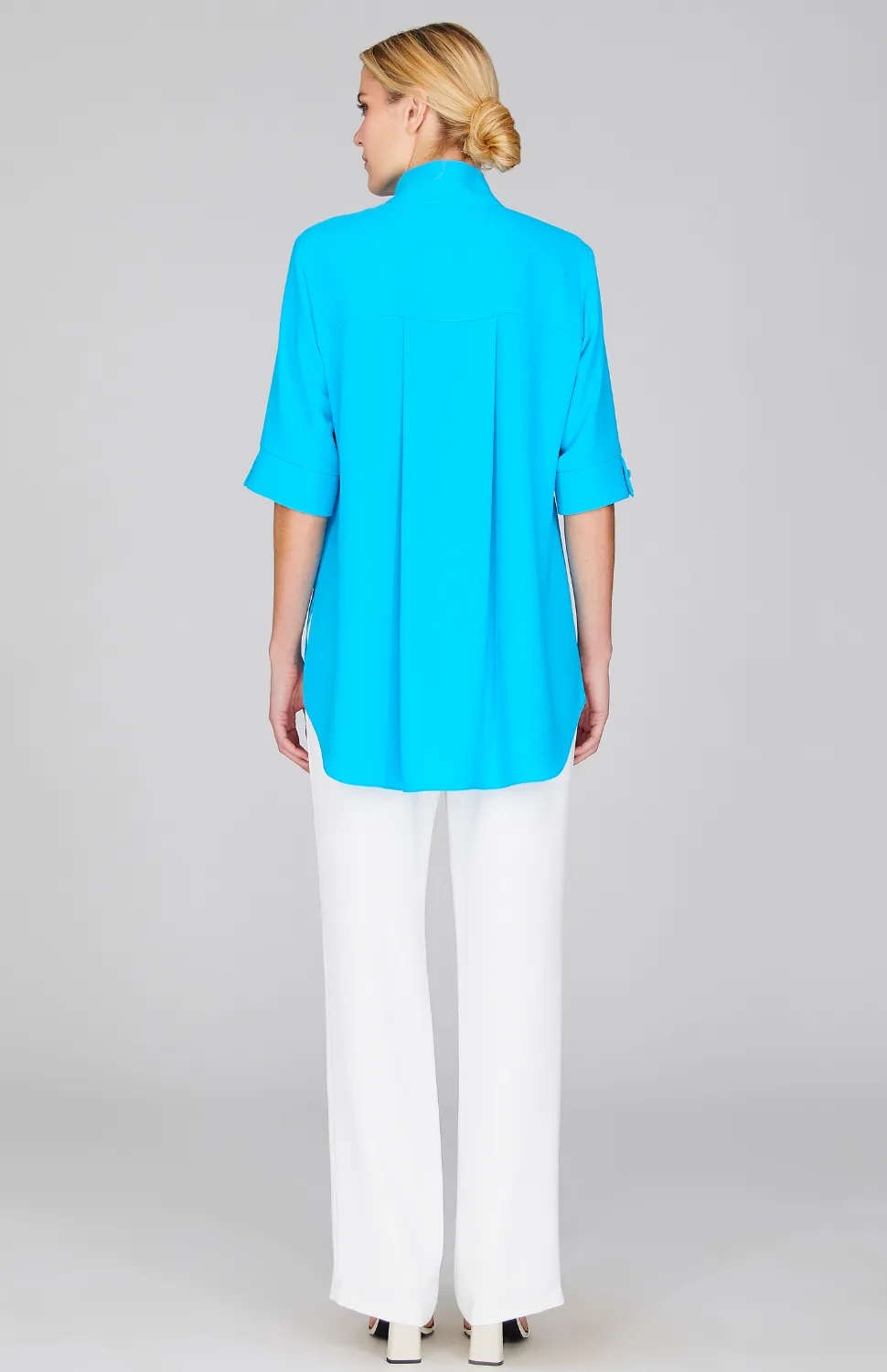 Lustrous Crepe Mandarin Collar Button Down Tunic