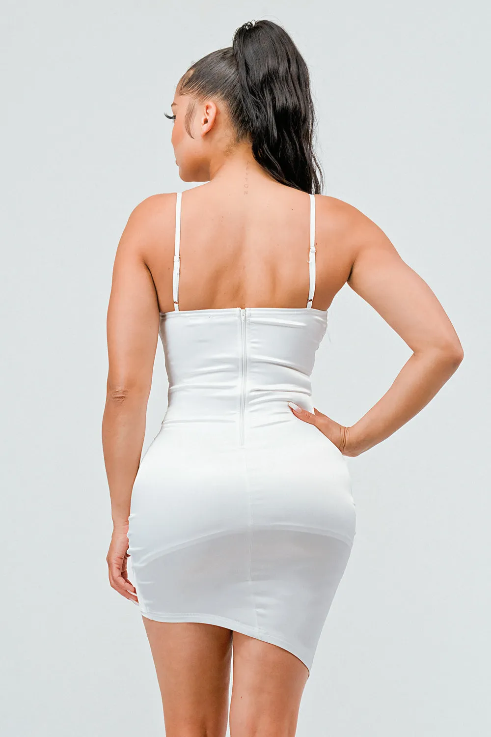 LUX SATIN SEE-THRU MESH TULIP BODYCON DRESS