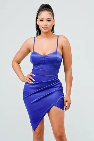 LUX SATIN SEE-THRU MESH TULIP BODYCON DRESS